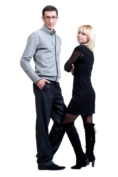 Couple Young Man Beautiful Blond Woman Posing White Background Isolated — Stock Photo, Image