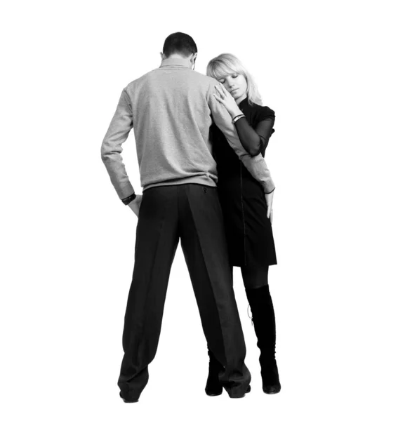 Couple Young Man Beautiful Blond Woman Posing White Background Isolated — Stock Photo, Image