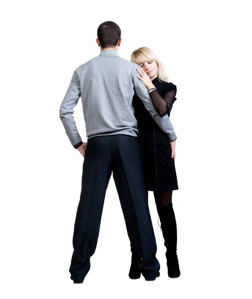 Couple Young Man Beautiful Blond Woman Posing White Background Isolated — Stock Photo, Image