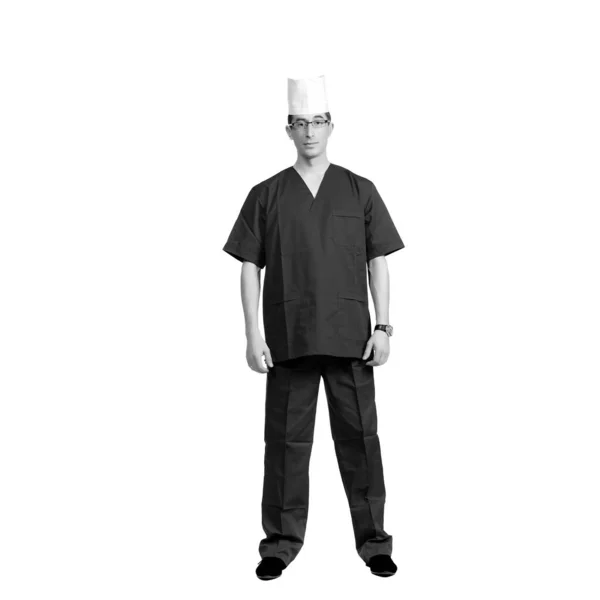 Homme Costume Médecin Bleu Casquette Sur Fond Blanc Isolé — Photo