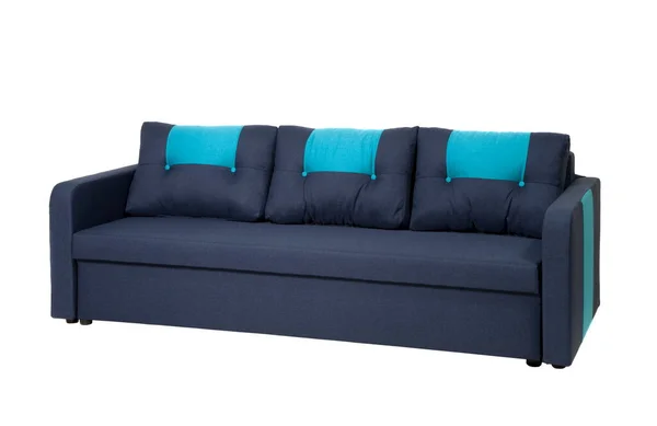 Dunkelblaues Sofa Mit Zwei Kissen Auf Weißem Hintergrund Isoliert — Stockfoto