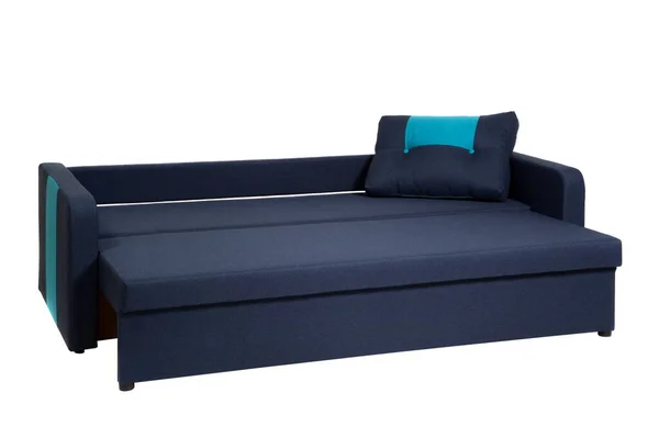Dunkelblaues Sofa Mit Einem Kissen Auf Weißem Hintergrund Isoliert — Stockfoto