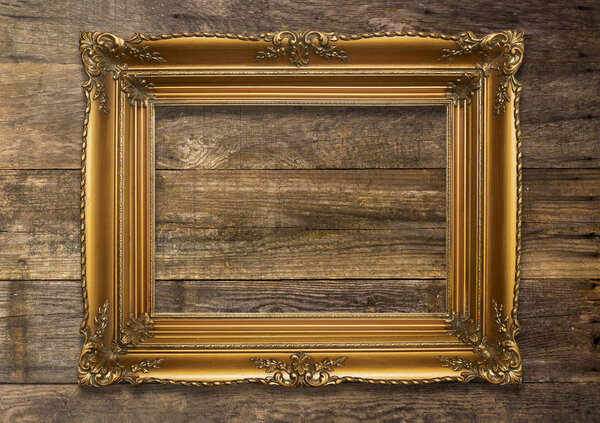 Old Picture Frame Isolated On Wooden Background, Design Element, Photograph, Paintings, Photography