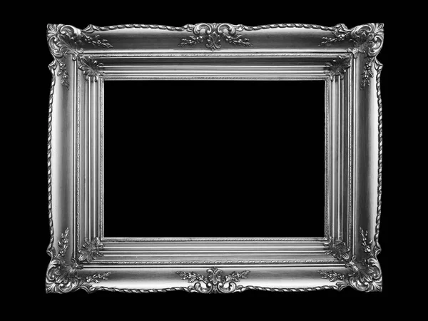 Стара Срібна Рамка Ізольована Чорному Тлі Елемент Дизайну Фотографії Живопису — стокове фото
