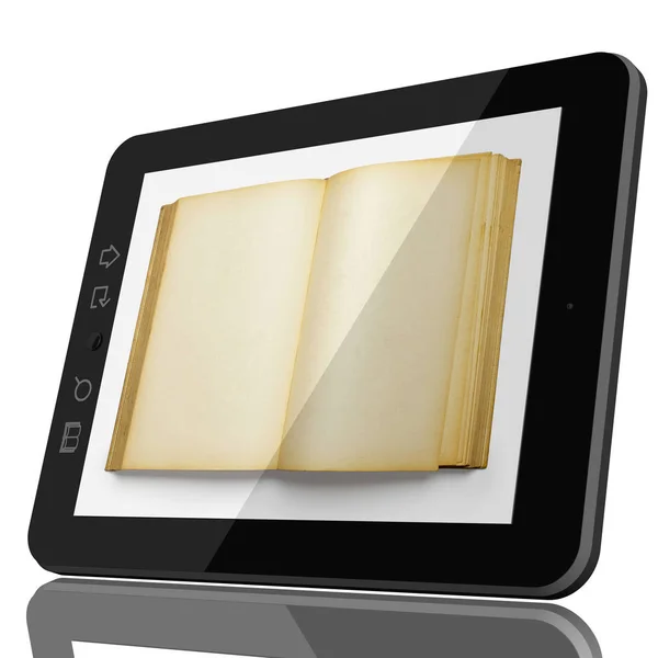 Digital Library Concept Open Book Teblet Computer Screen Cgi Model — Stock Photo, Image