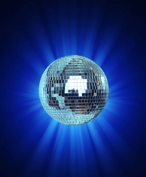 Svítící Disco Ball Modrém Pozadí Světle Rey — Stock fotografie