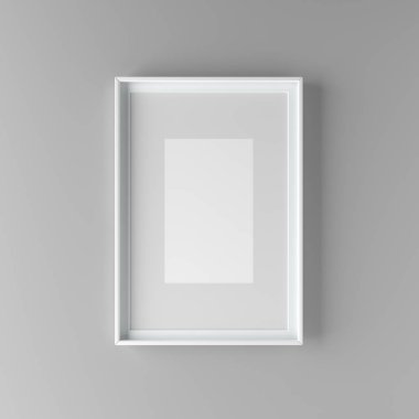 Zarif ve minimalist resim çerçevesi parspartu ayakta gri Duvar ile. Tasarım öğesi. 3D render