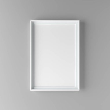 Zarif ve minimalist resim çerçeve gri duvar üzerinde duran. Tasarım öğesi. 3D render