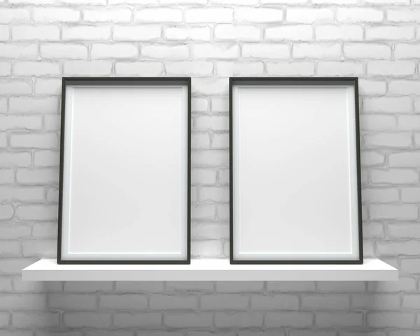 Elegant Minimalistic Picture Two Frames Standing Gray Wall Design Element — Stock Photo, Image