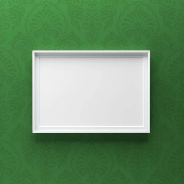 Quadro de imagem elegante em pé na parede cinza com padrão verde — Fotografia de Stock