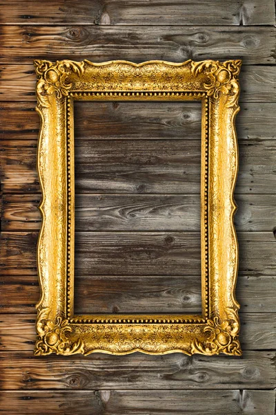 Gold Picture Frame on wood background, perfect mockup