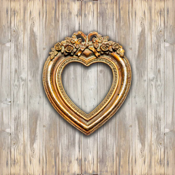 Big Retro Gold Heart Shape Picture Frame Mockup — стоковое фото