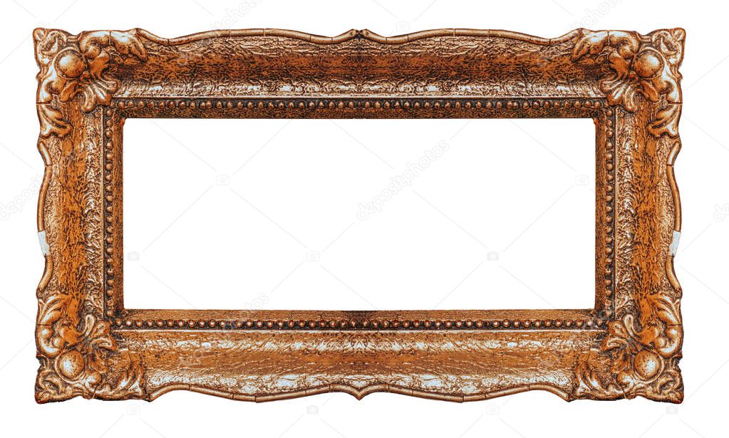 Empty copper picture frame with white background - Stock image