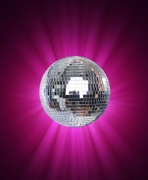 Shining Disco Ball on pink background light — Stock Photo, Image