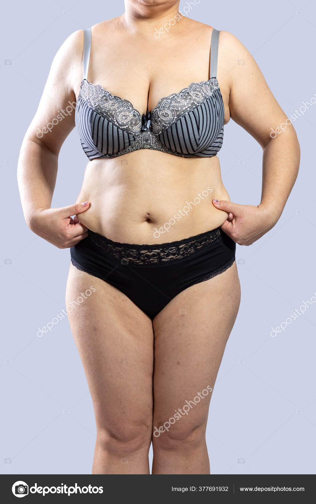Woman Real Body Size Model Lingerie Posign Imperfect Nonideal Stock Photo  by ©adam_r 377691932