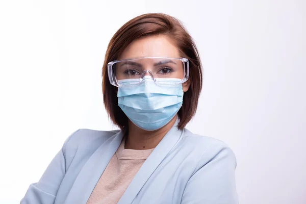 Medico Scienziato Infermiere Ritratto Con Maschera Facciale Occhiali Protettivi Stock — Foto Stock