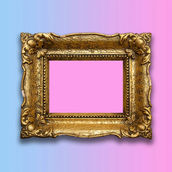 Retro Old Gold Frame Blue Pink Background Stock Photo — Stock Photo, Image