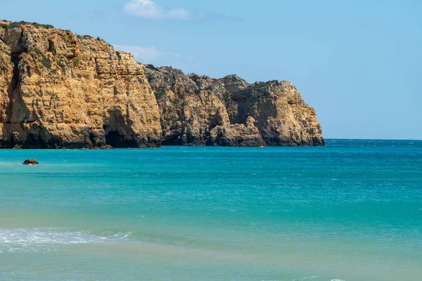 Klify Zobacz Przez Ocean Atlantycki Lagos Algarve Portugalia — Zdjęcie stockowe