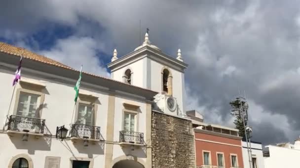 Loule Portugal Circa Maj 2018 Hyperlapse Klockans Torn Torrre Relogio — Stockvideo