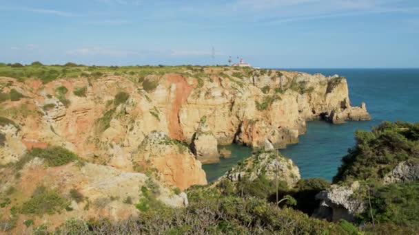 Vista Scogliere Sull Oceano Atlantico Lagos Algarve Portogallo — Video Stock