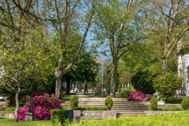 GUIMARAES, PORTUGAL - CIRCA APRIL 2018: Carmo's Garden in Guimaraes, Portugal. Unesco World Heritage Site. clipart