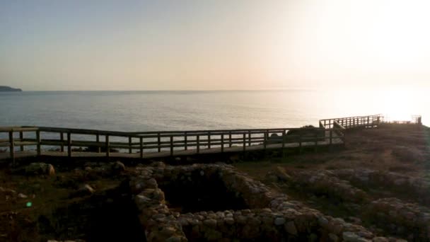 Pôr Sol Partir Passarela Madeira Carrapateira Distrito Aljezur Algarve Portugal — Vídeo de Stock