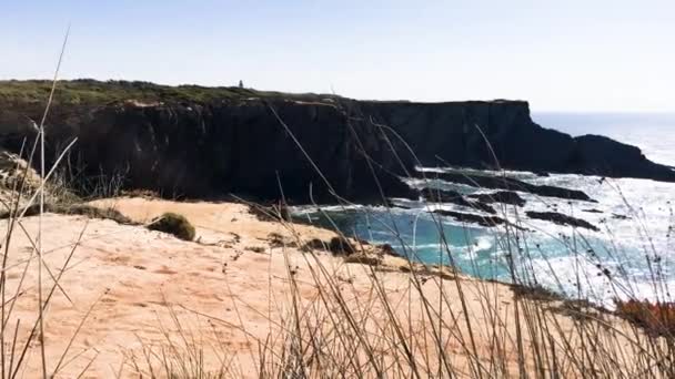 Ατλαντικό Ακτή Γκρεμό Στο Πορτογαλία Alentejo Ακρωτήριο Κάμπο Sardao Sardao — Αρχείο Βίντεο