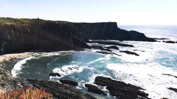 Oceanu Atlantyckiego Wybrzeża Klif Portugalii Alentejo Cape Cabo Sardao Sardao — Wideo stockowe