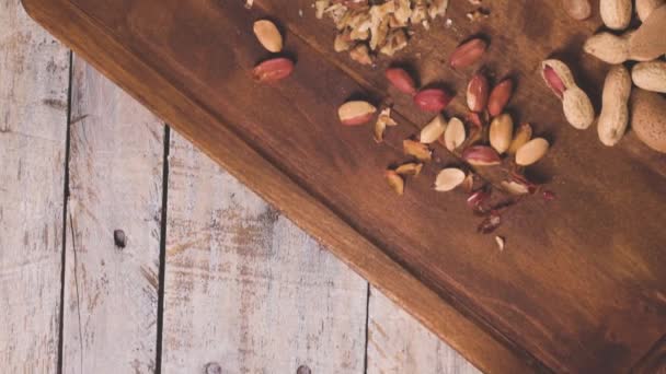 Walnuts Hazelnuts Peanuts Nuts Wooden Table — Stock Video