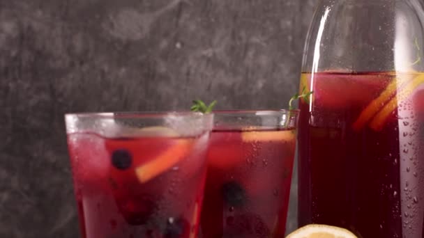 Fresh Blueberry Summer Mojito Cocktail Blueberry Lemonade Sangria Kitchen Countertop — Stock Video