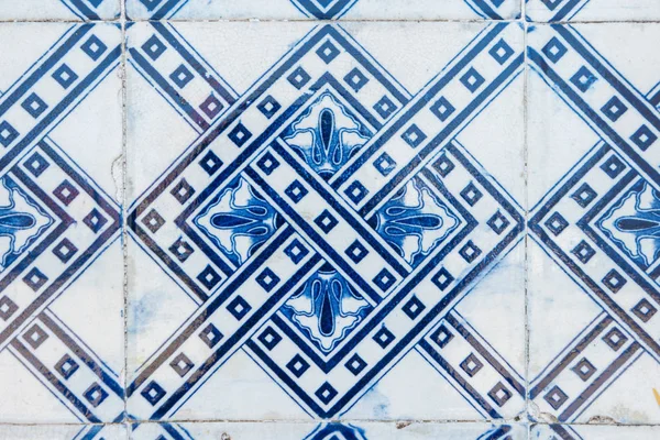 Close Detail Van Oude Portugese Geglazuurde Tegels — Stockfoto