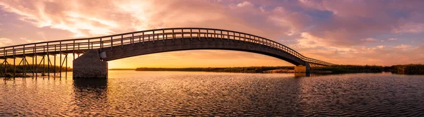 Ponte Legno Sull Acqua Luce Del Tramonto Autunnale Esmoriz Ovar — Foto Stock