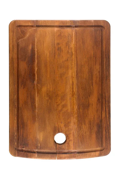长方形棕色使用木厨房切板与污渍查出在白色背景 — 图库照片