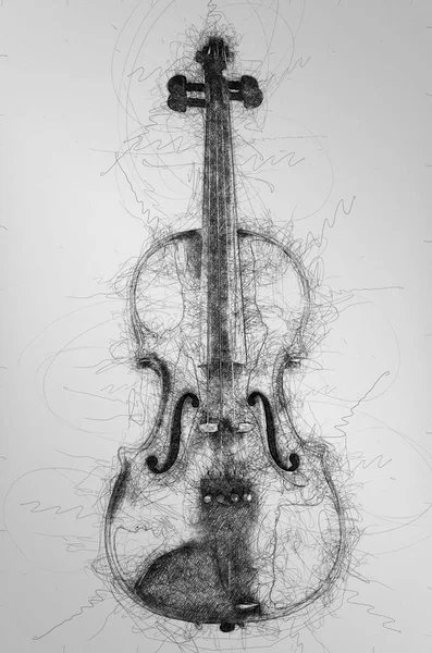 在白色背景查出的小提琴的圆珠笔涂鸦例证 — 图库照片