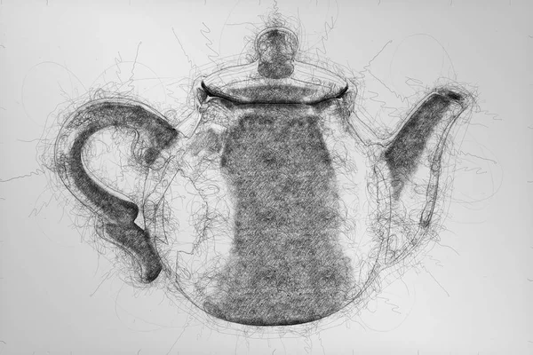 Ball Pen Scribble Illustration Grey Teapot Isolated White Background — Stock Photo, Image
