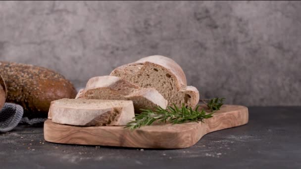 Fresh Bread Kitchen Counter Top Homemade Bread — Stock Video