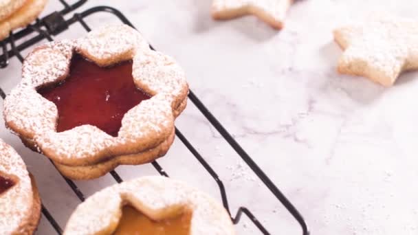 Galletas Caseras Navidad Con Relleno Mermelada Frutas Azúcar Helada — Vídeos de Stock