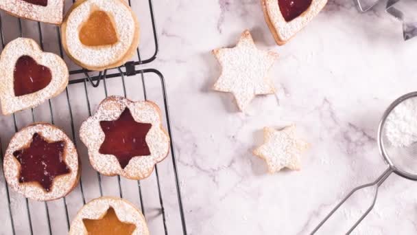 Gyümölcs Elakadást Töltés Homebaked Karácsonyi Cookie Kat Jegesedés Cukor — Stock videók