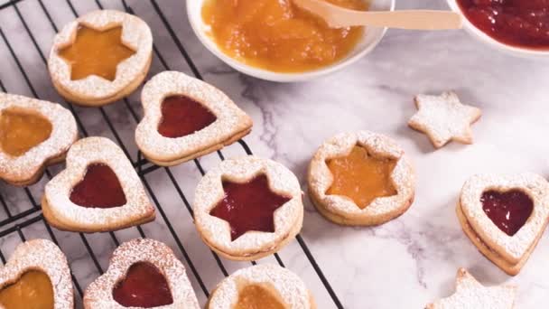 Biscotti Natale Fatti Casa Con Ripieno Marmellata Frutta Zucchero Freddo — Video Stock