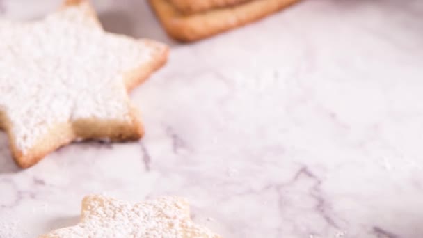 Homebaked Christmas Cookies Fruit Jam Filling Icing Sugar — Stock Video