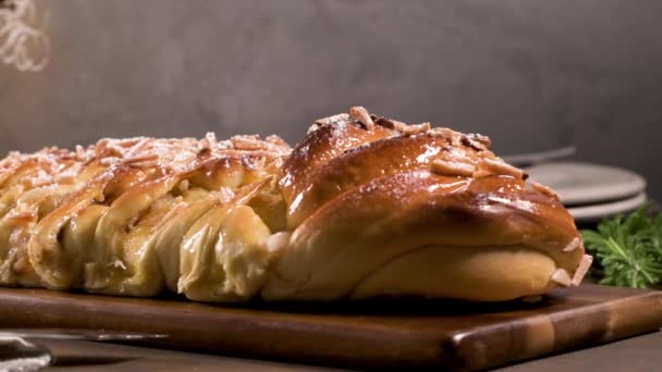 Christmas Braided Cinnamon Cake Festive Table — Stock Video