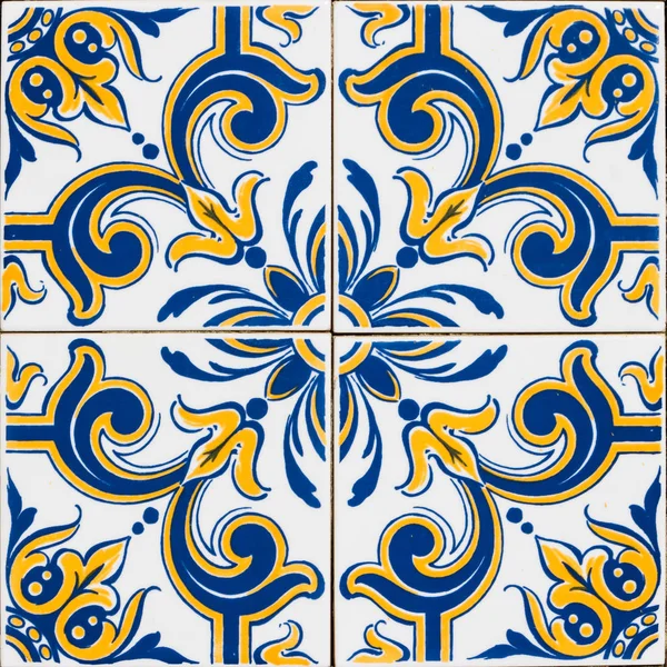 Conjunto Quatro Antigos Azulejos Tradicionais Portugueses Vintage — Fotografia de Stock