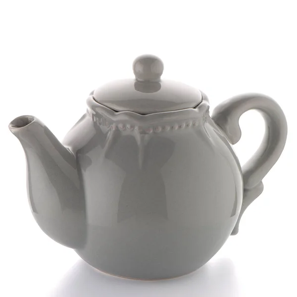 Graue Teekanne Isoliert Auf Weißem Hintergrund — Stockfoto