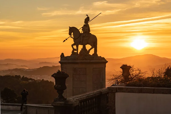 Braga Portugal Circa February 2019 Sunset Silhouette Sculpture Longinus Famous — Stock Photo, Image