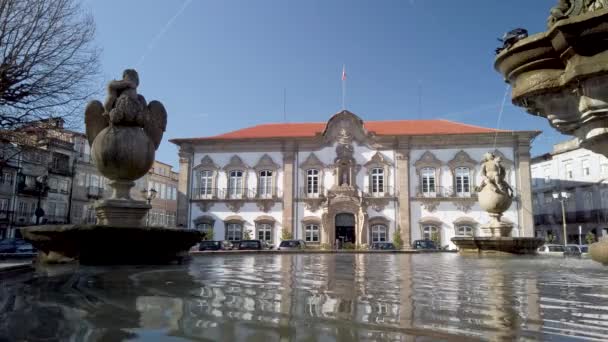 Braga Portugal Fevereiro Circa 2019 Fonte Praca Municipio Praça Câmara — Vídeo de Stock