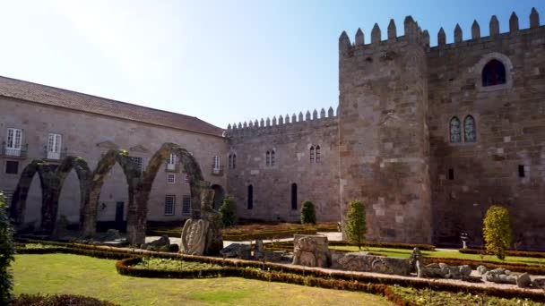 Braga Portugal Februar 2019 Santa Barbara Garten Mit Dem Mittelalterlichen — Stockvideo