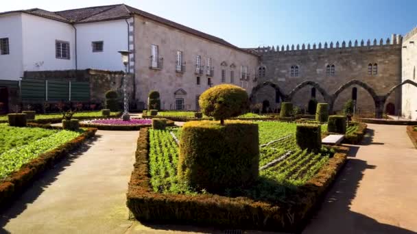 Braga Portugal Circa Febrero 2019 Jardín Santa Bárbara Con Palacio — Vídeos de Stock