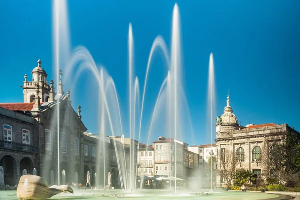 Braga Portugal Circa Febrero 2019 Fuentes Plaza República Medieval Praca — Foto de Stock