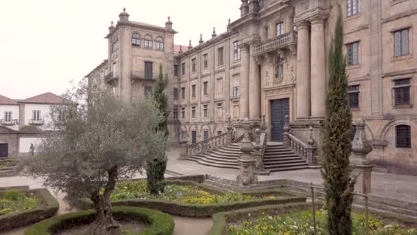Santiago Compostela Spain Circa February 2019 Baroque Facade Doorway Monastery — Stock Video