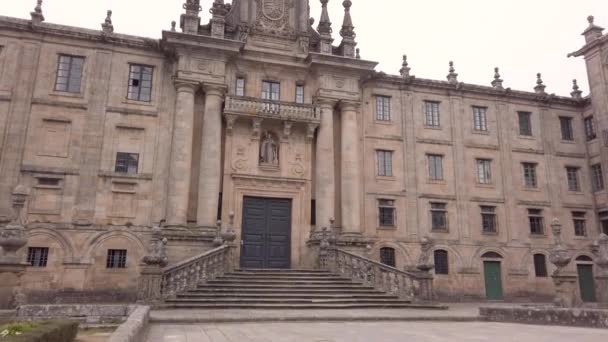 Santiago Compostela Spanje Circa Februari 2019 Barokke Gevel Deuropening Van — Stockvideo